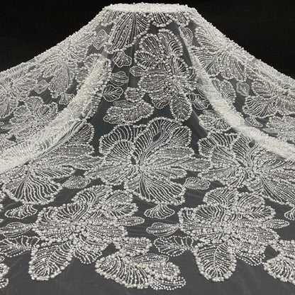 Luxury Pearl Sequin Embroidered Fabric ��� Bridal Wedding Dress, Evening Gown & Couture Fashion Textile, Wedding dress fabr"Wide