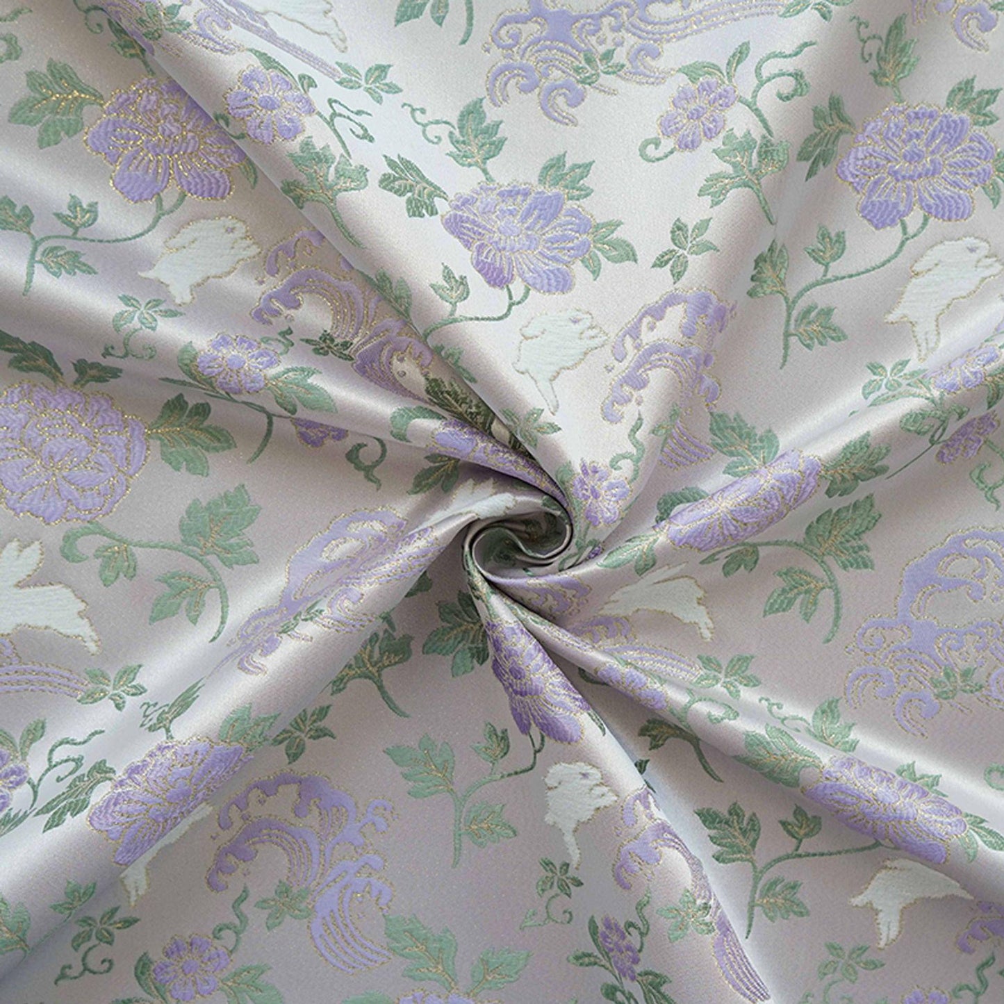 Jade Rabbit Brocade Fabric: Chinese Gold Jacquard Woven Textile