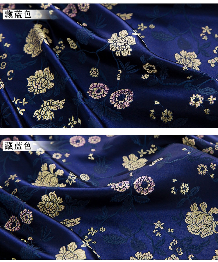 Floral Silk Brocade Fabric: Red Chinese Style Sewing Material