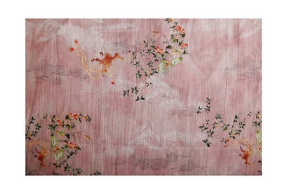 Light Pink Phoenix Print Ramie Fabric - 57"W - Sewing, Costume, Decor