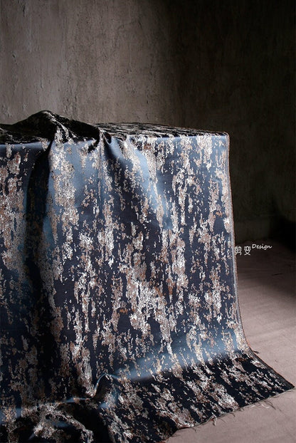 Gilt Jacquard Fabric: Gray Blue Embossed Silk Texture, 59"W