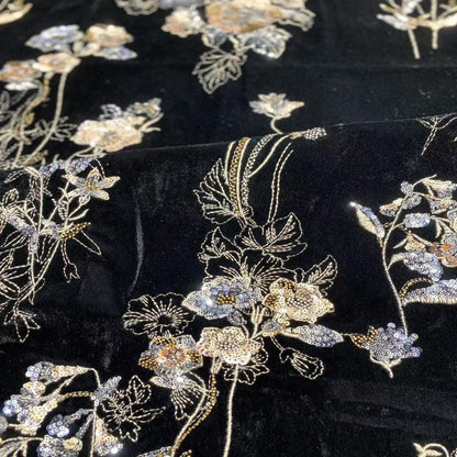 Tissu velours à sequins perlés ��� Broderie florale Desi" Large