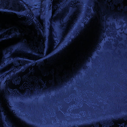 Tissu brocart bleu marine à motif dragon : mélange soie-rayonne, largeur 89 cm (35 po) - Vendu au mètre