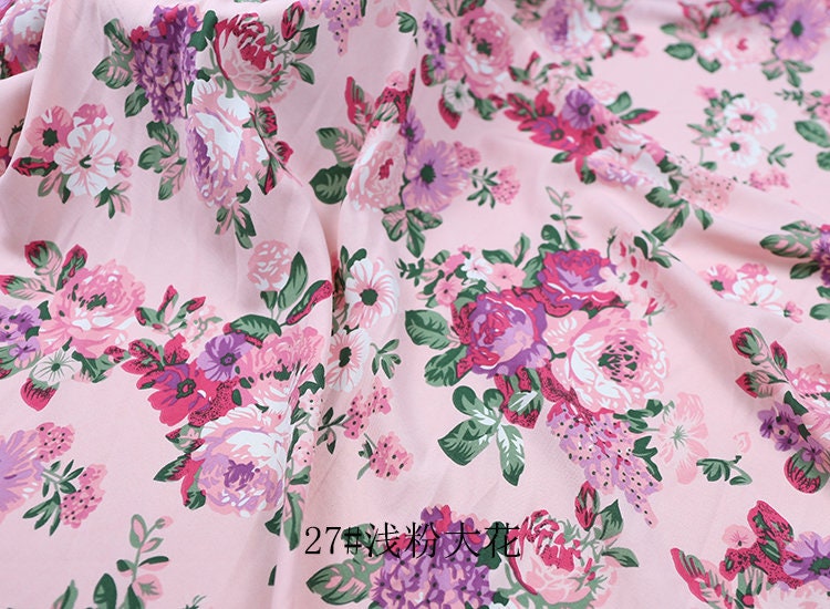 Floral Chiffon Fabric: 4-Way Stretch Polyester Satin, 59" Wide