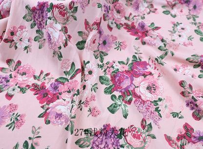 Floral Chiffon Fabric: 4-Way Stretch Polyester Satin, 59" Wide