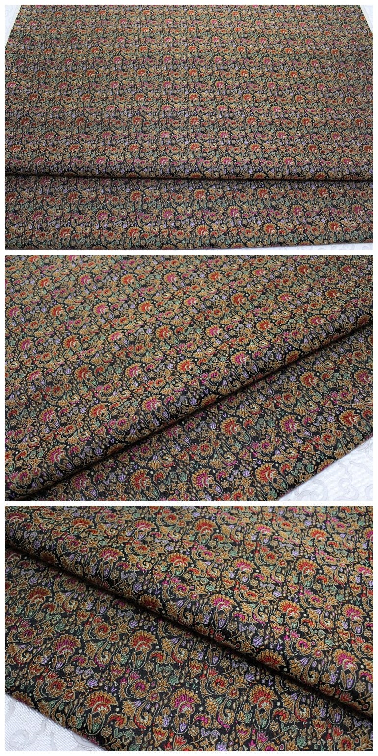 Floral Chinese Silk Brocade Fabric: Celosia Pattern, 29.5" Wide