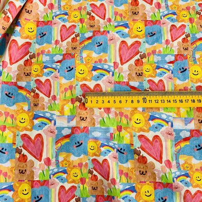60s Cotton Fabric: Colorful Cartoon Print, Sewing Quilting Material