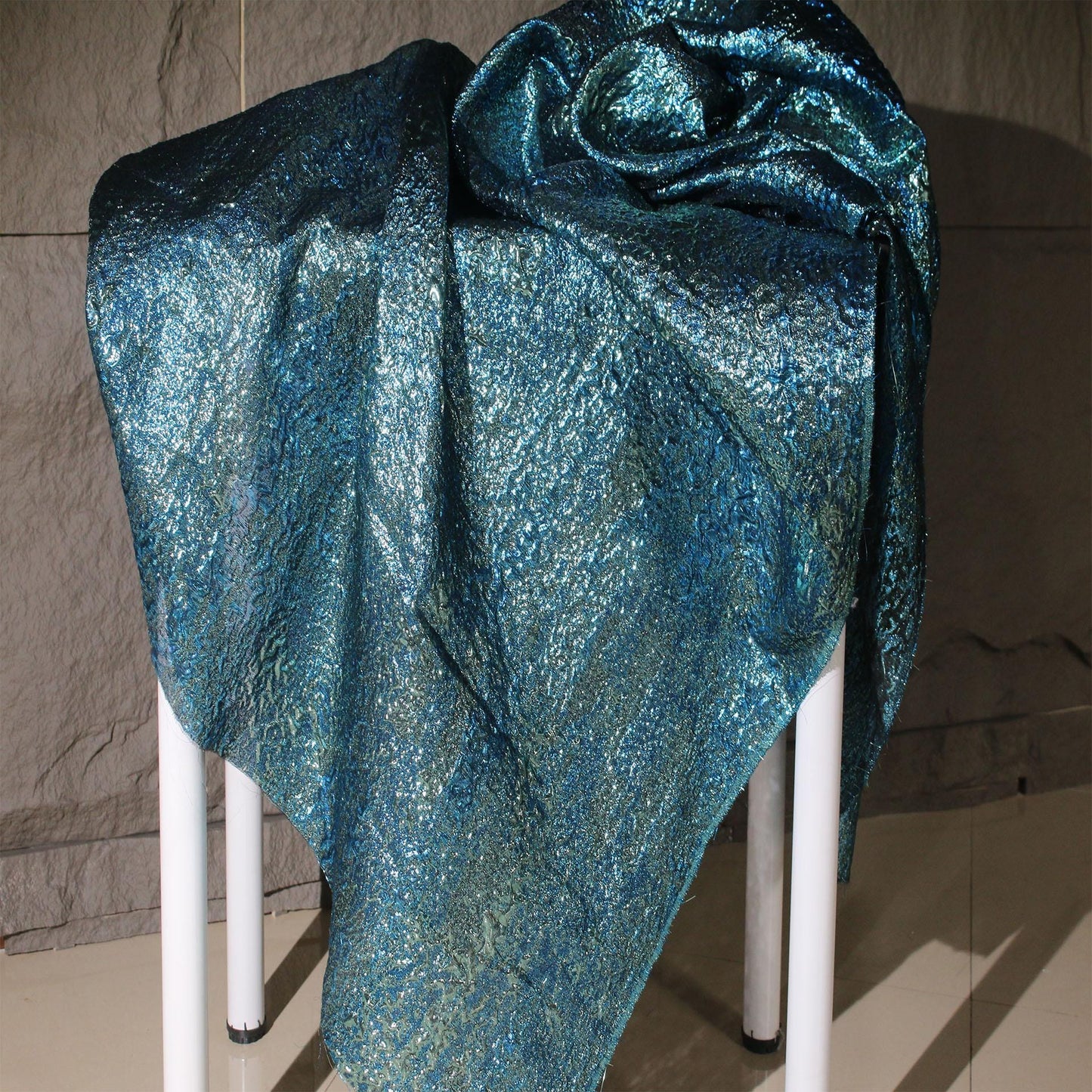 Metallic Gold Thread Jacquard Fabric: 3D Embossed Woven Material, 59"W