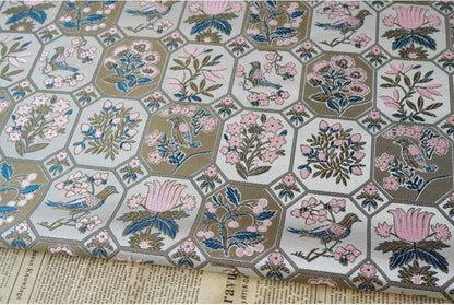 Floral Bird Satin Fabric: 59" Wide Rayon Drapery Material