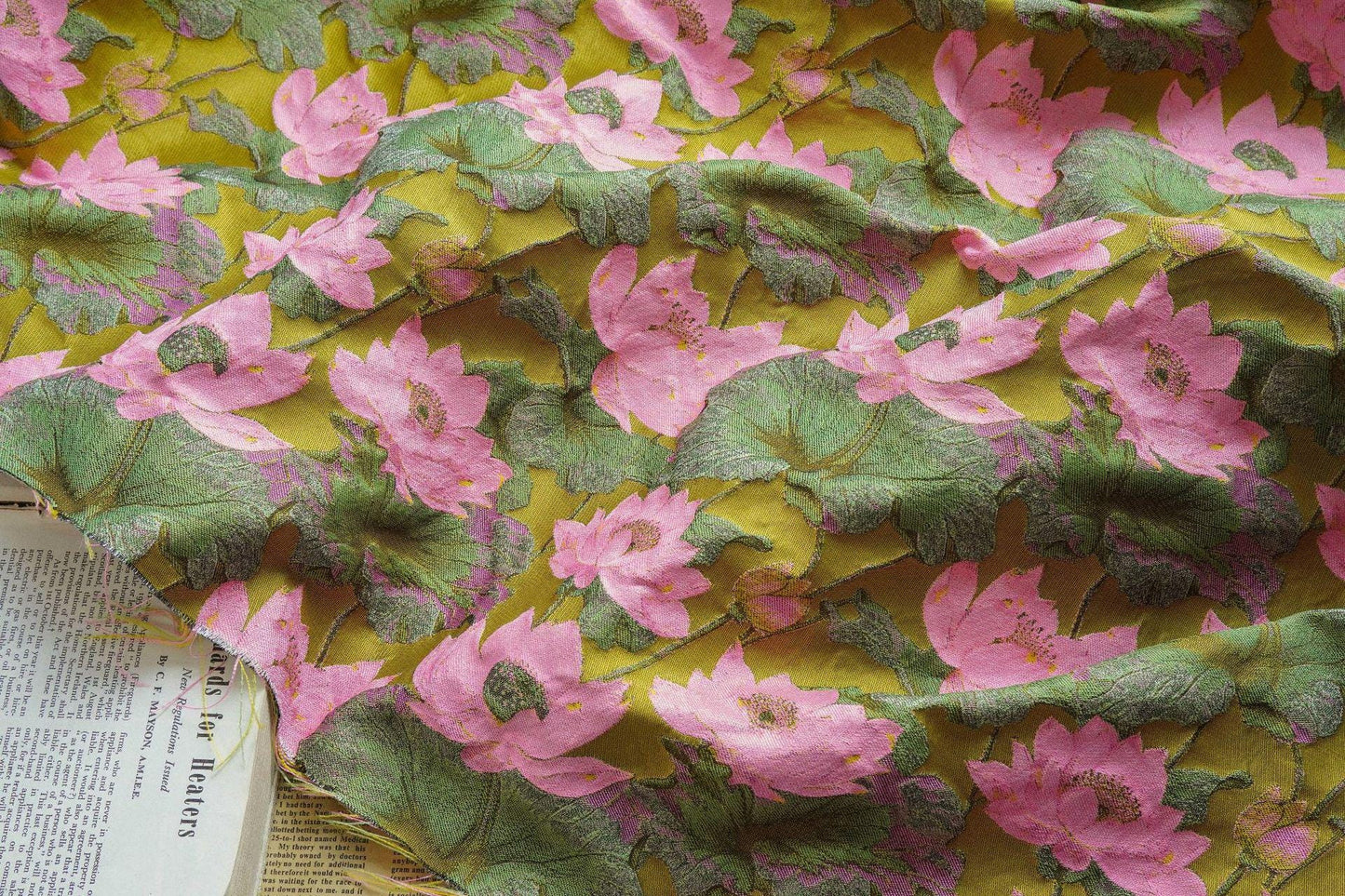 Gold Thread Lotus Jacquard Fabric: 60" Wide Upholstery & Costume