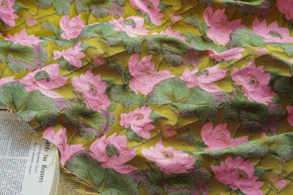 Gold Thread Lotus Jacquard Fabric: 60" Wide Upholstery & Costume