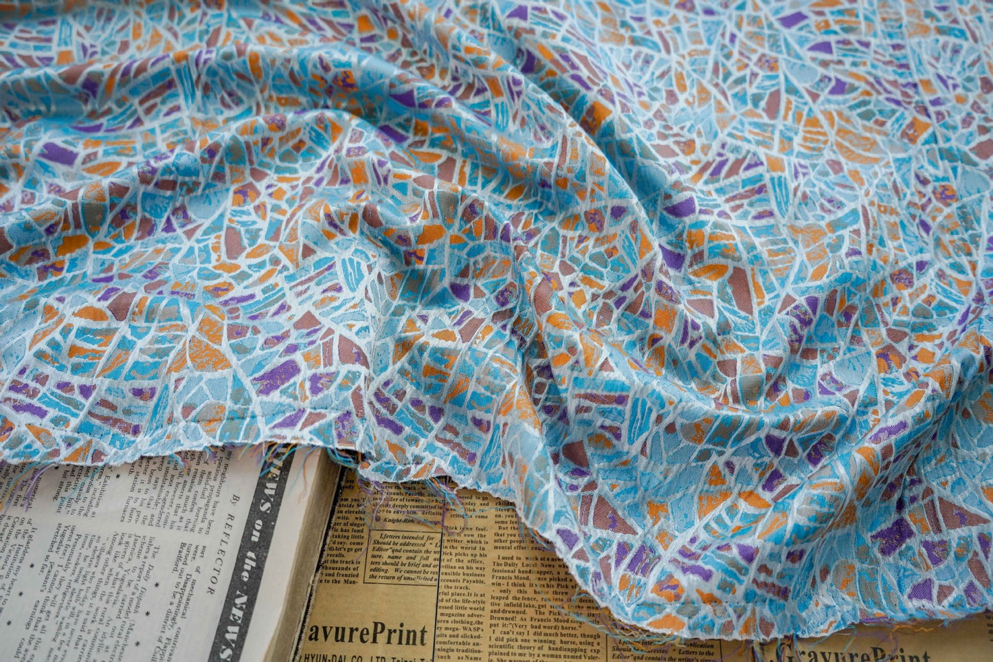 Blue Jacquard Fabric: Soft Polyester Designer Fabric, 59" Wide