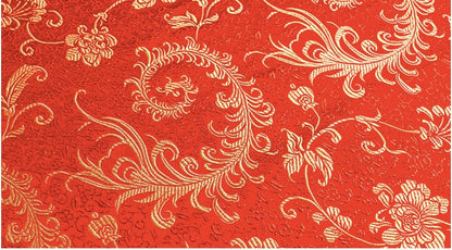 Brocart de soie rouge : tissu d'ameublement et de couture à motifs floraux traditionnels, 150 cm de large