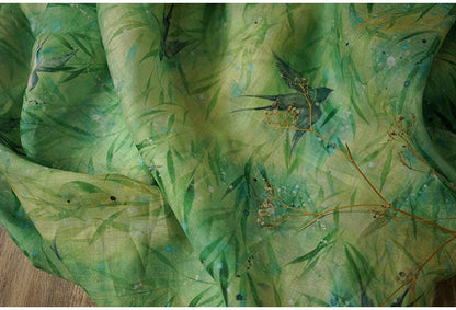 Floral Ramie Fabric: Kingfisher Green, Lightweight Sewing Material, 55" Wide