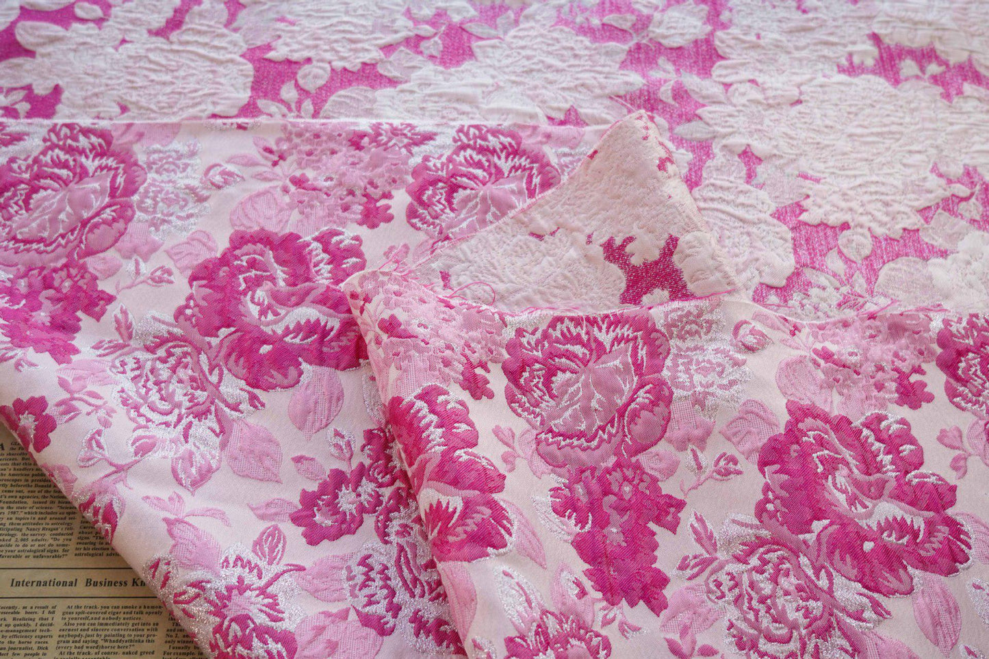 Reversible Jacquard Fabric, 3D Pink Floral Embossed Pattern, 59"W