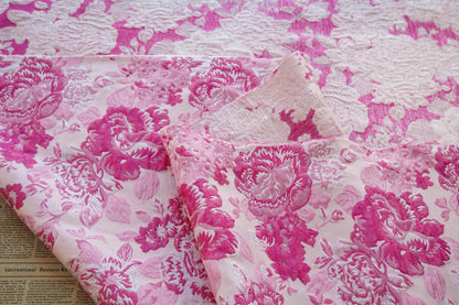Reversible Jacquard Fabric, 3D Pink Floral Embossed Pattern, 59"W