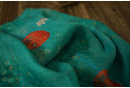 Jade Green Ramie Fabric: Floral Cheongsam Qipao Textile, 55"W