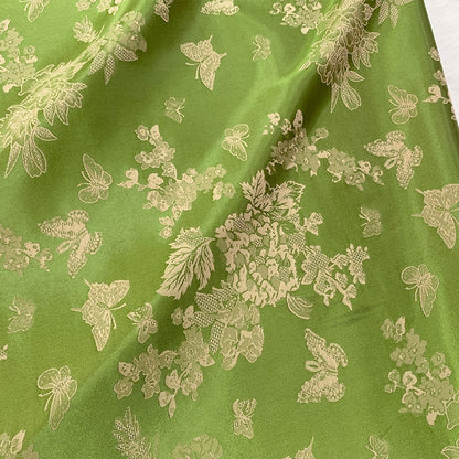 Butterfly Floral Print Fabric: Green Botanical Polyester Spandex Blend