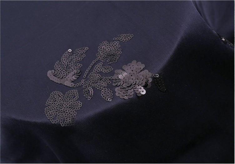 Embroidered Navy Satin Fabric: Floral Sequin Dress Material, 49�ï