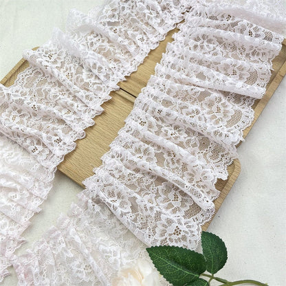 Baby Pink Pleated Lace Trim, Ruffled Fabric, 5.5" Wide