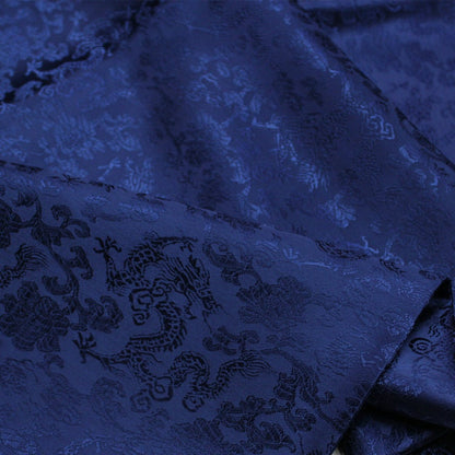 Tissu brocart bleu marine à motif dragon : mélange soie-rayonne, largeur 89 cm (35 po) - Vendu au mètre