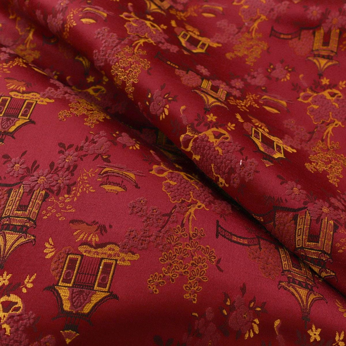 Qingming Festival Brocade Fabric: 59"W Chinese Painting Pattern