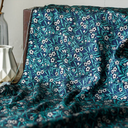 Azure Floral Jacquard Fabric: Reversible Metallic Embossed Upholstery, 64"W