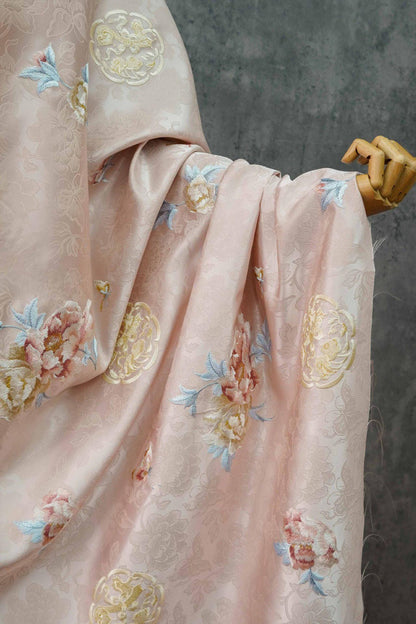 Peony Silk Brocade Fabric: 59"W Tibetan Robe Cheongsam Material