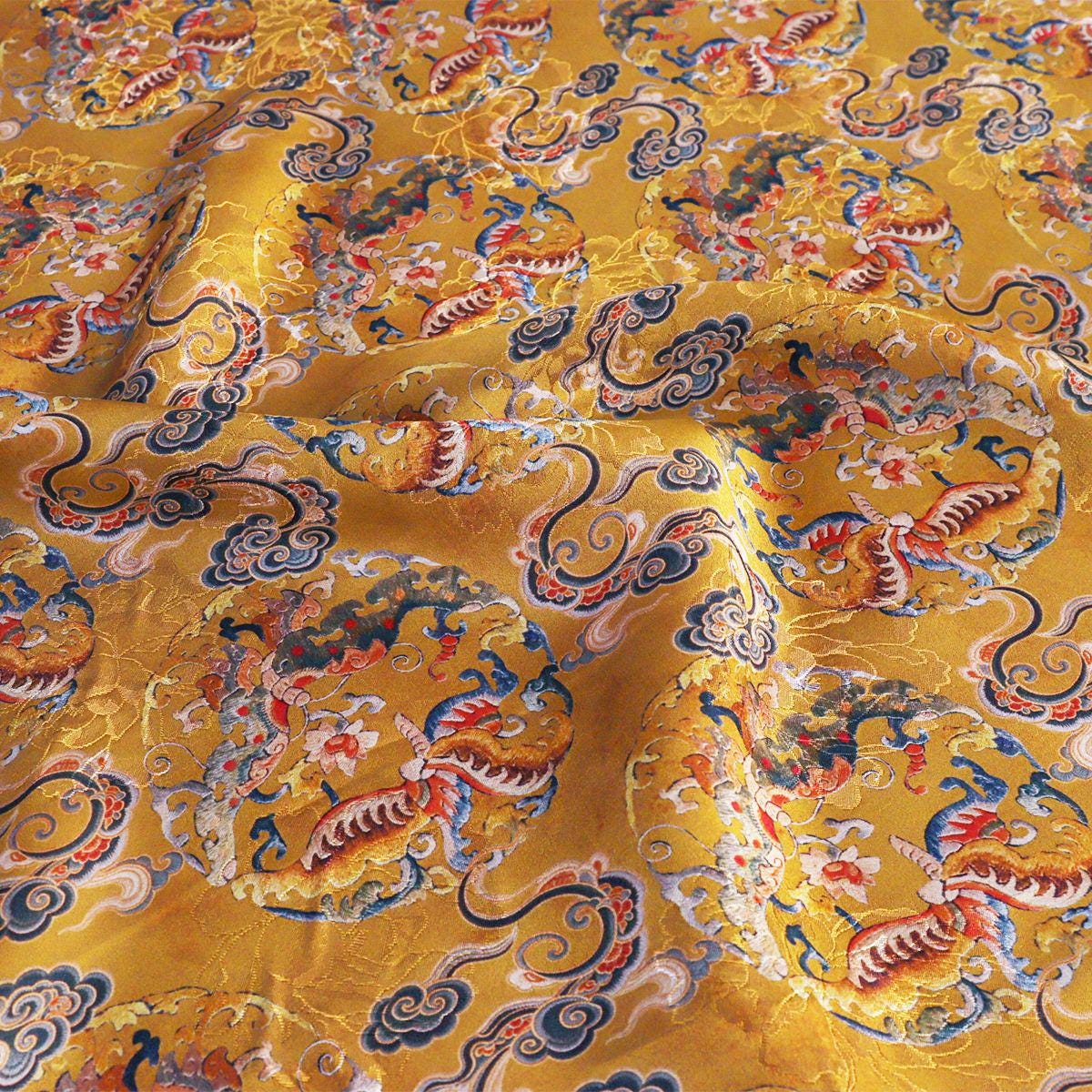 Auspicious Clouds & Butterflies Satin Fabric: 59"W Gambiered Canton Gauze