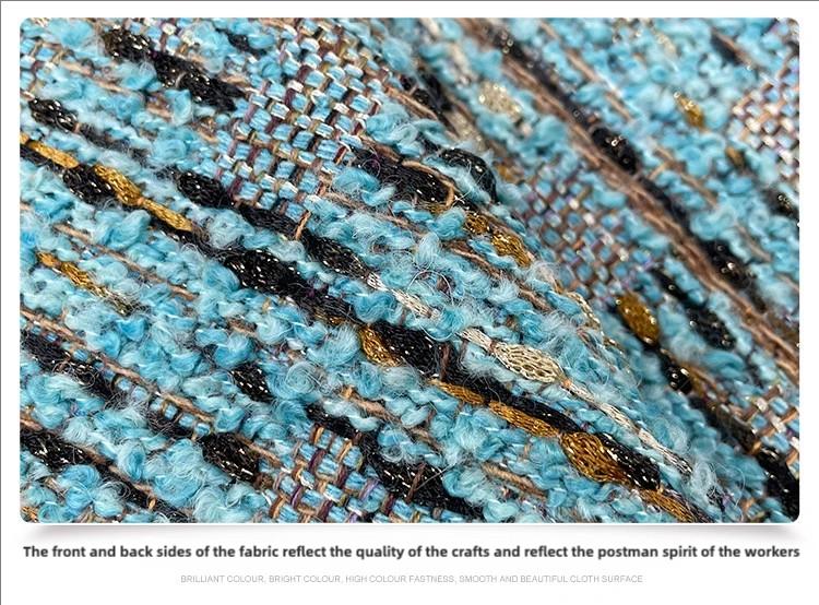 Coarse Woven Tweed Fabric: Blue Sequin Sparkle, 59" Wide