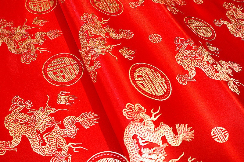Red Dragon Brocade Fabric: 35"W Rayon Sewing & Upholstery