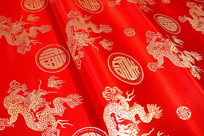 Red Dragon Brocade Fabric: 35"W Rayon Sewing & Upholstery