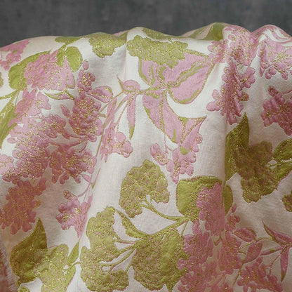 Pink Floral Jacquard Brocade Fabric with Gold Thread, 58" Wide