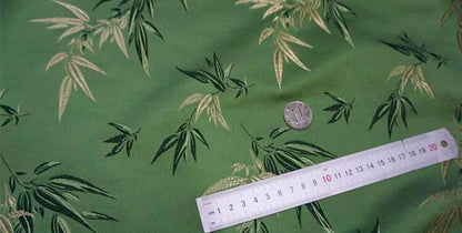 Light Gold Silk Brocade Fabric: Bamboo Leaves & Flowers