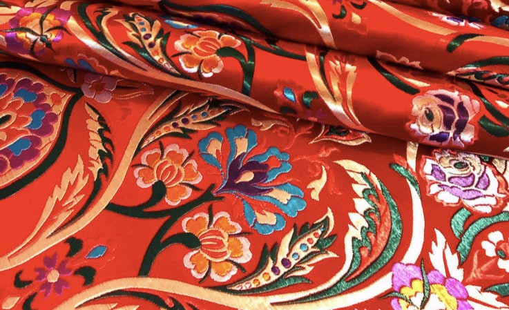 Tissu brocart de soie à motifs floraux (largeur 75 cm) : Ameublement et couture