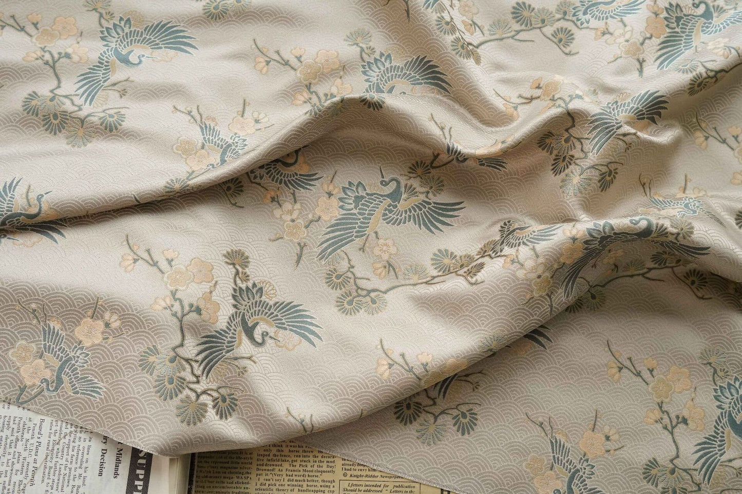 Crane Jacquard Fabric: Chinese Style Upholstery, Costume, & Sewing - 55"W