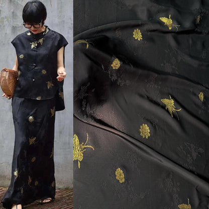 Gold Butterfly Jacquard Damask Fabric: 100% Rayon, 59" Wide