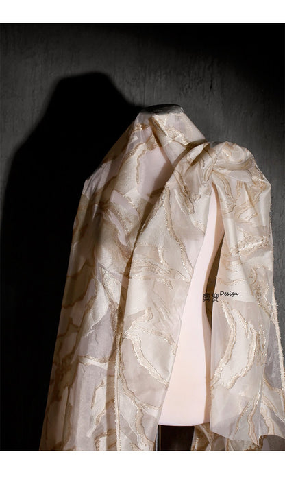 Tissu organza jacquard 3D doré : tissu transparent gaufré, 145 cm de large