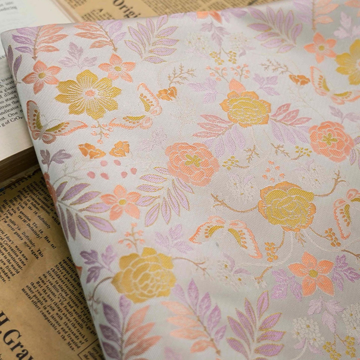 Floral Jacquard Fabric: Gold Thread Upholstery, 59" Wide