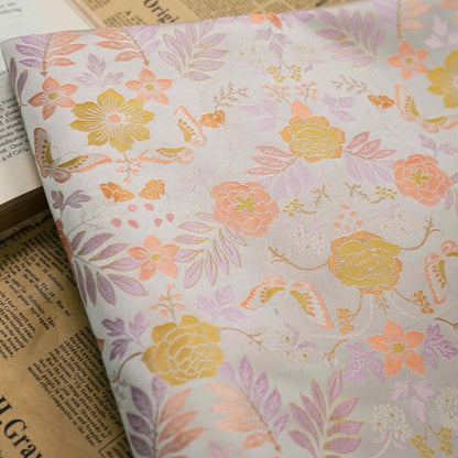 Floral Jacquard Fabric: Gold Thread Upholstery, 59" Wide
