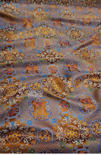 Caramel Brocade Fabric: Chinese Jacquard Weave Silk Satin (29.5" Wide)