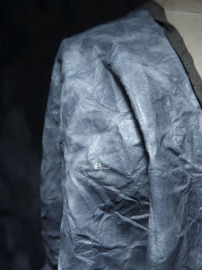 Tissu en cuir PU lavé : texture froissée vieillie, 130 cm de large