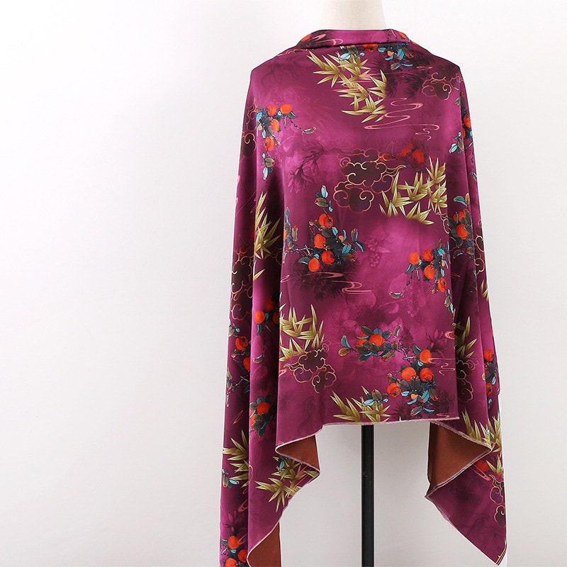 Floral Tea Silk Satin Fabric: 59"W Digital Print