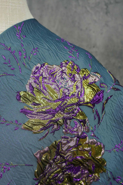 Gold Thread Jacquard Fabric: 3D Designer Prom Fabric, 63" Wide