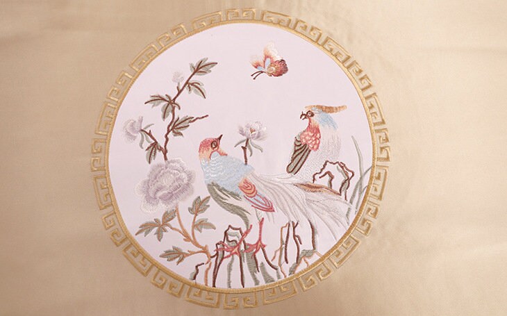 Embroidered Bird Brocade Fabric: Asian Style Cushion Cover, Upholstery (50x60cm)