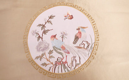 Embroidered Bird Brocade Fabric: Asian Style Cushion Cover, Upholstery (50x60cm)