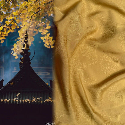 Ginkgo Biloba Jacquard Damask Fabric: 100% Cotton, 59" Wide