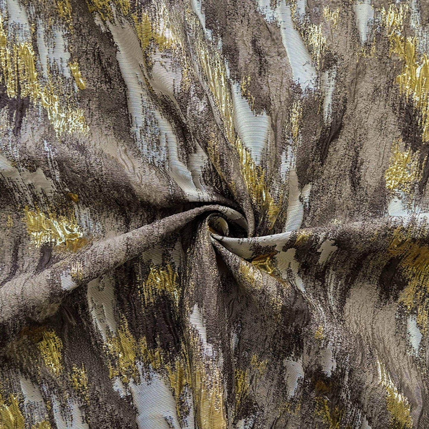 Tissu jacquard de luxe à motif écorce d'arbre en relief avec fils dorés, largeur 55 pouces