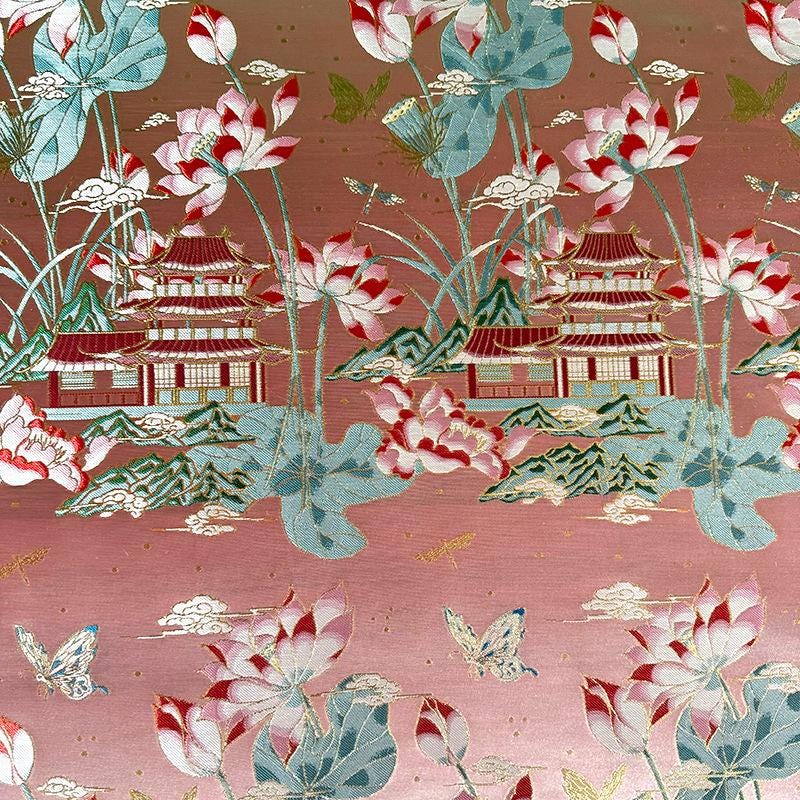 Lotus Silk Brocade Fabric: Tibetan Robe, Cheongsam, Upholstery, 59"W