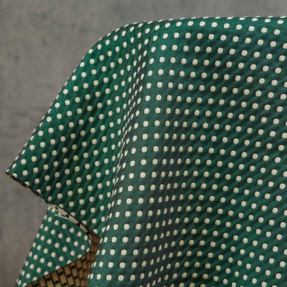 Tissu jacquard réversible : pois verts et blancs, 165 cm de large
